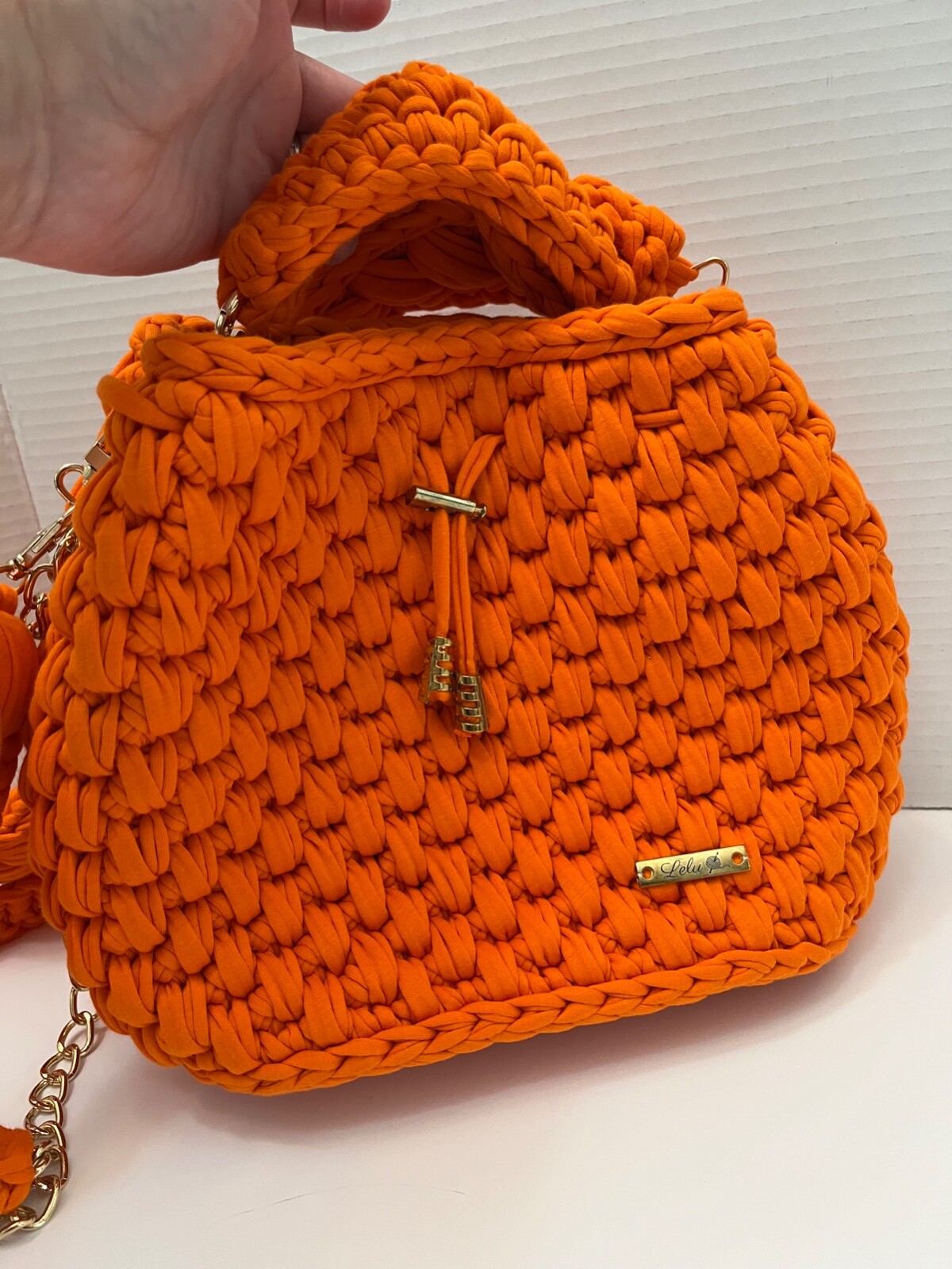 Lelubag Crocheted Made to Order Mandarin Orange Purse Crossbody Handbag