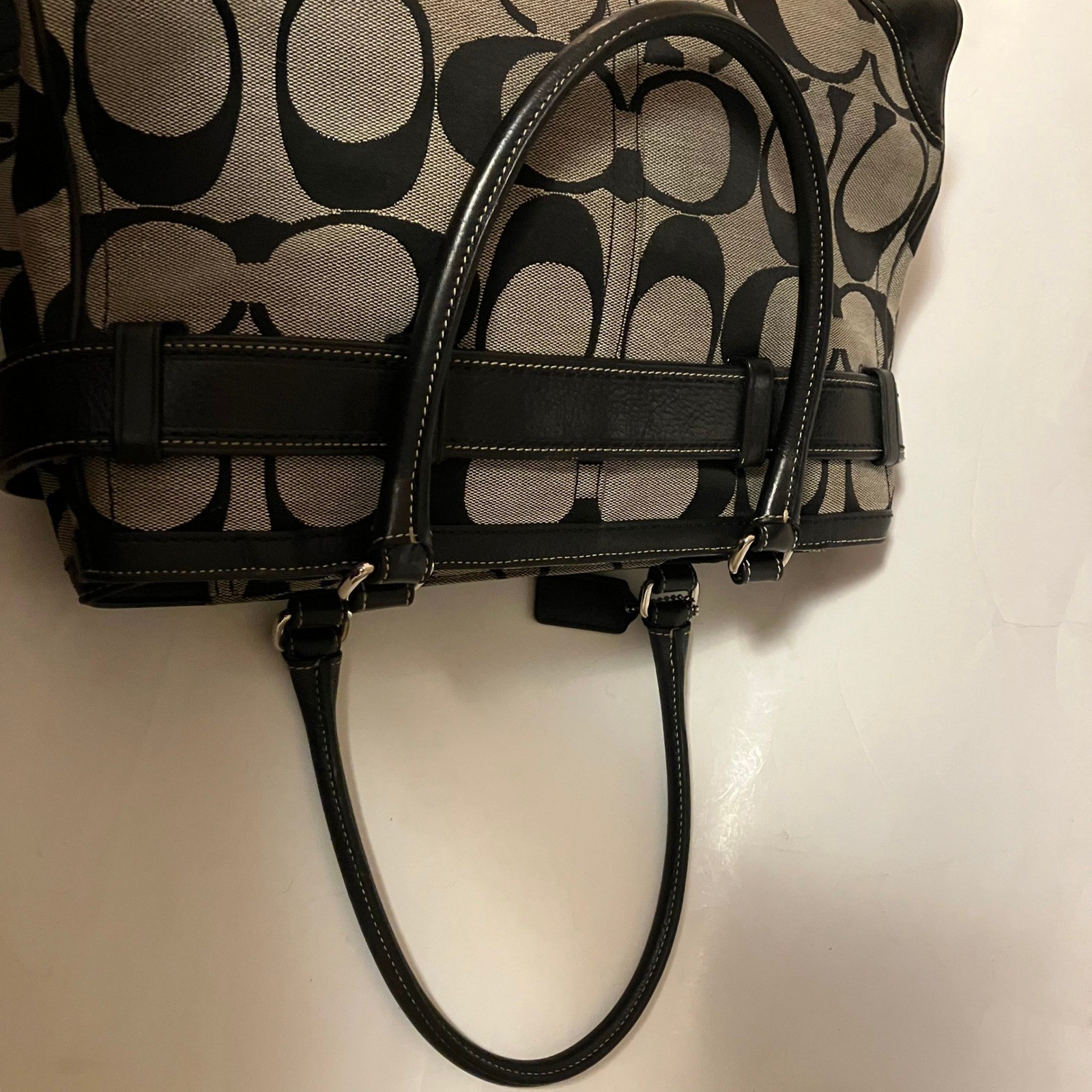 Coach Hamptons Signature Horsebit Tote F13072 Jacquard Leather Shoulder Bag