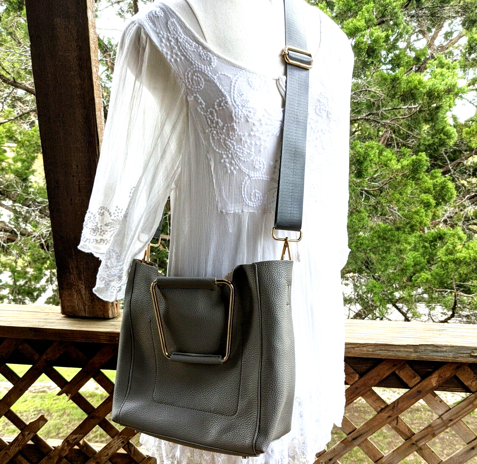 ZARA BASIC Gray FAUX Leather SOFT TOTE Shoulder Crossbody Bag W/ Metal Handles