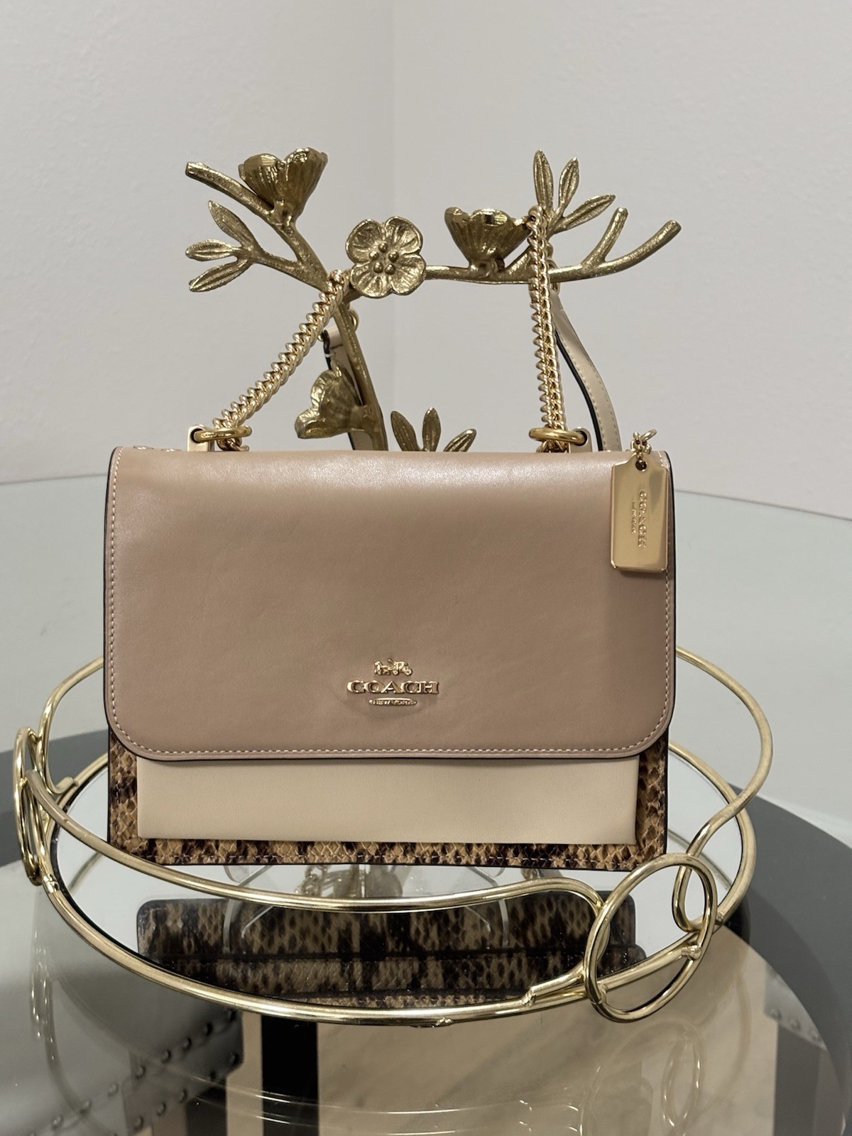 Coach Klare Colorblock Beige Cream Snakeskin-Effect Shoulder Crossbody Bag
