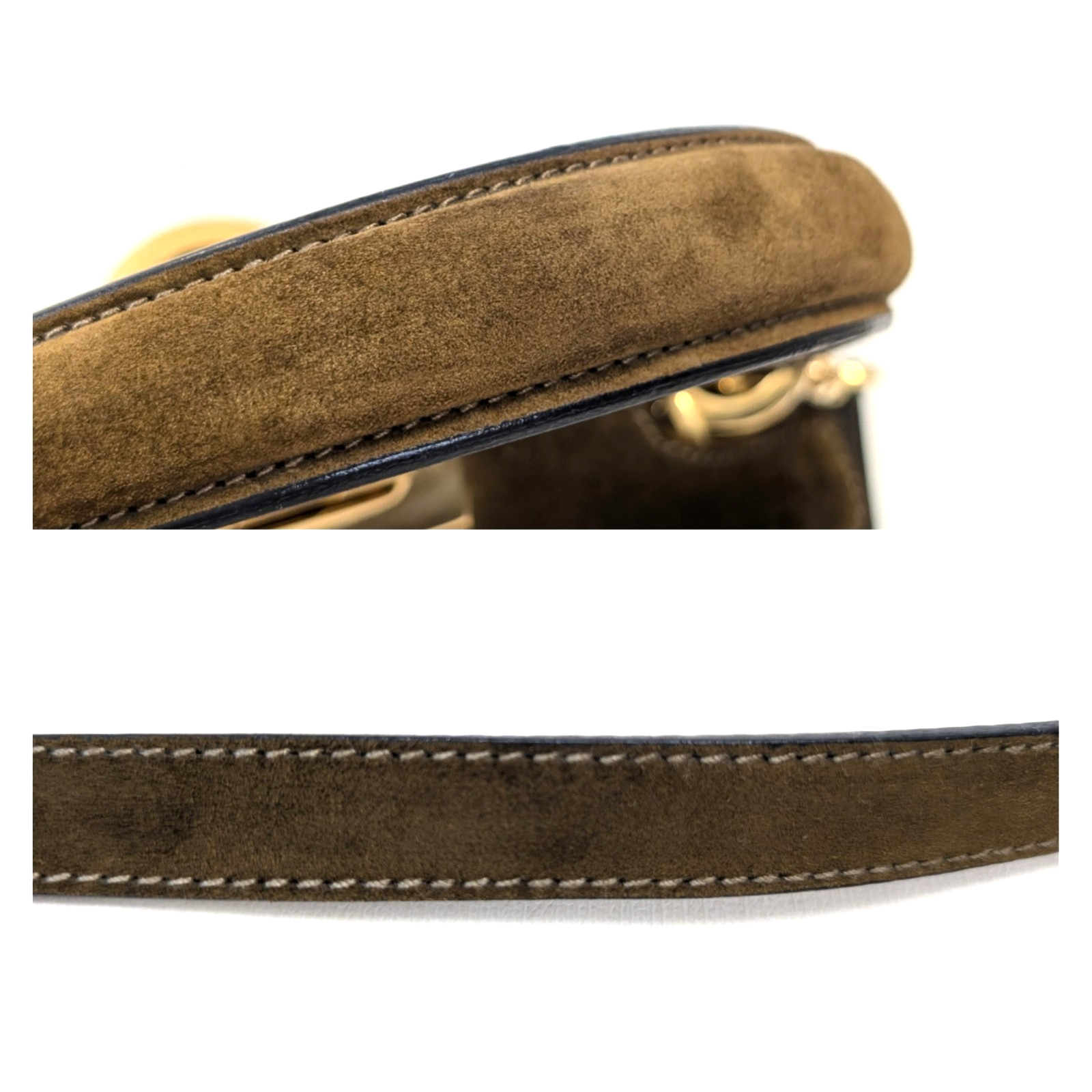 Salvatore Ferragamo Gancini Shoulder Hand Bag Purse Suede Khaki