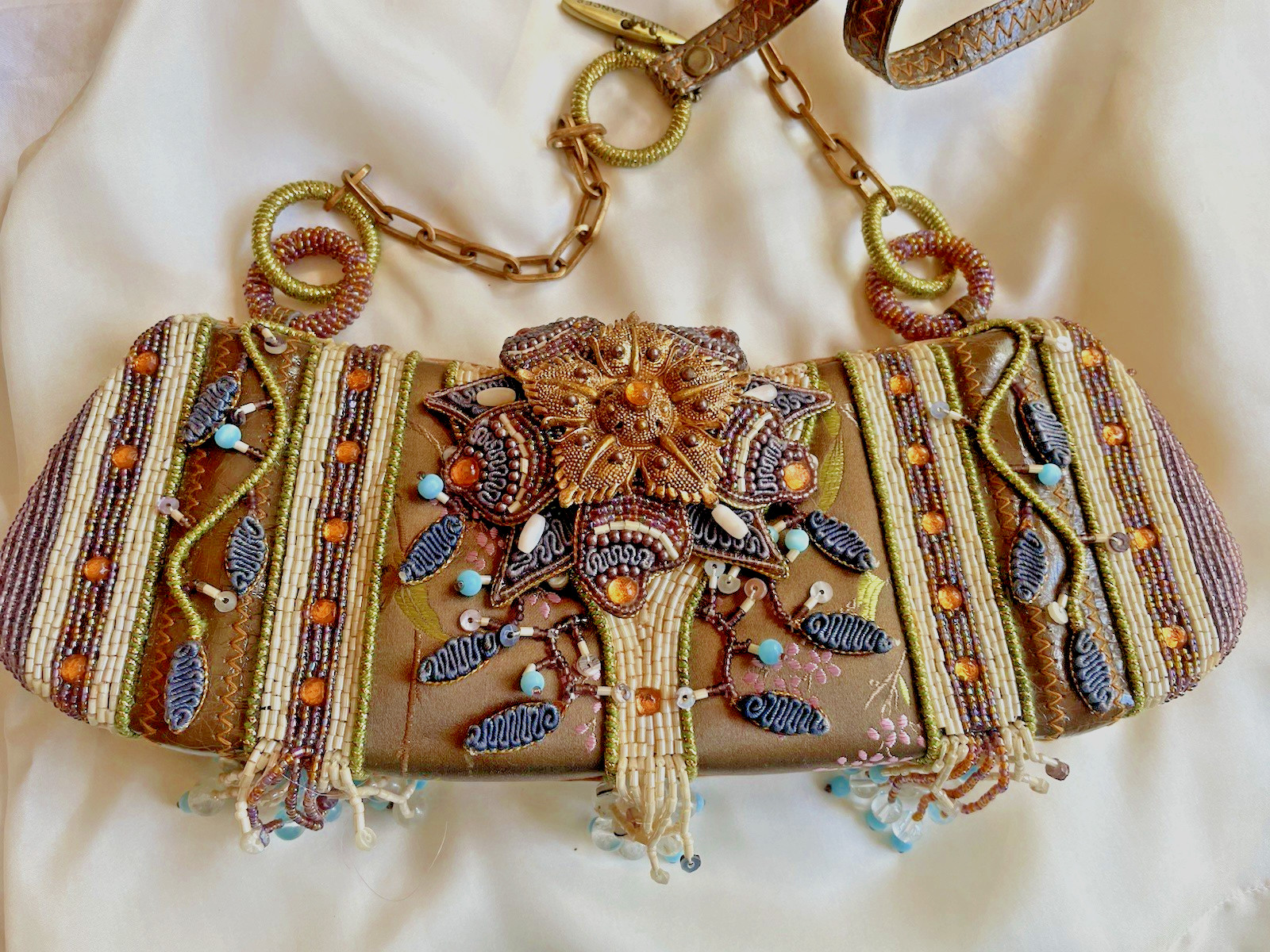 NWOT Mary France Bag Purse with large medallion, tassels and beaded fringe