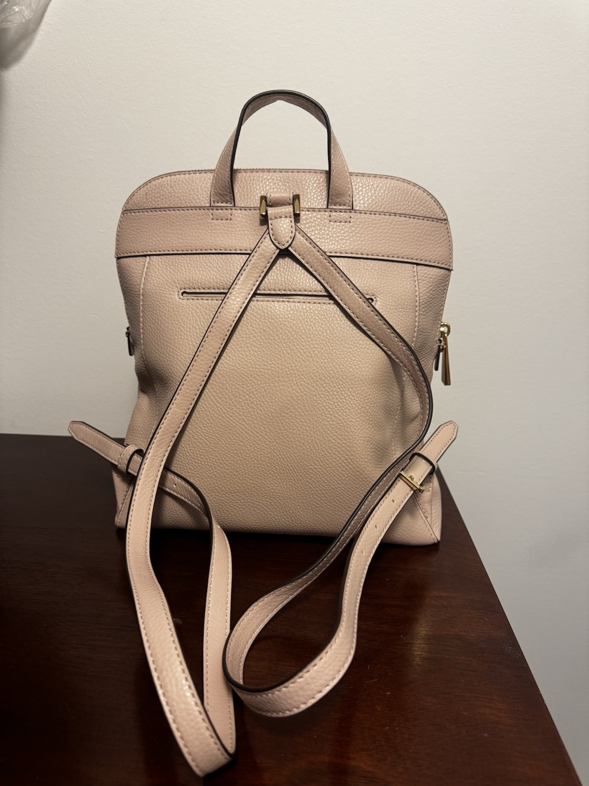 Michael Kors Blush Pebbled Zip Backpack Gold Hardware Adjustable Strap Pockets