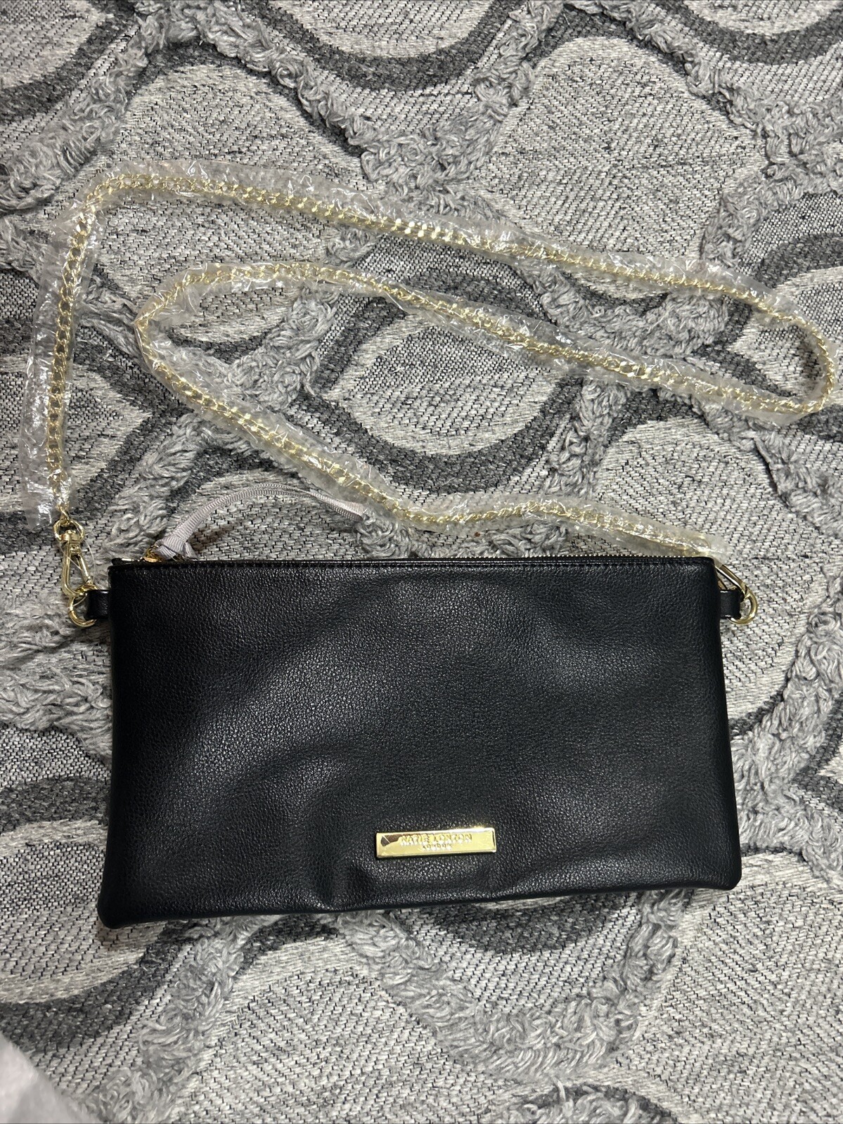 Katie Loxton Black Evening Bag Faux Leather Gold Strap NWOT Chain Strap