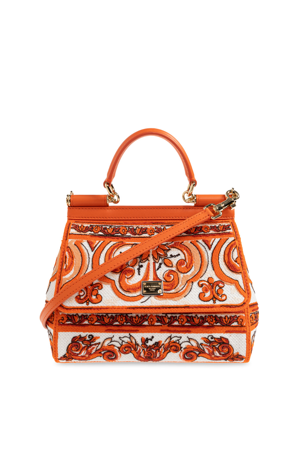 DOLCE & GABBANA Sicily Majolica Orange Top Handle Bag New & Authentic