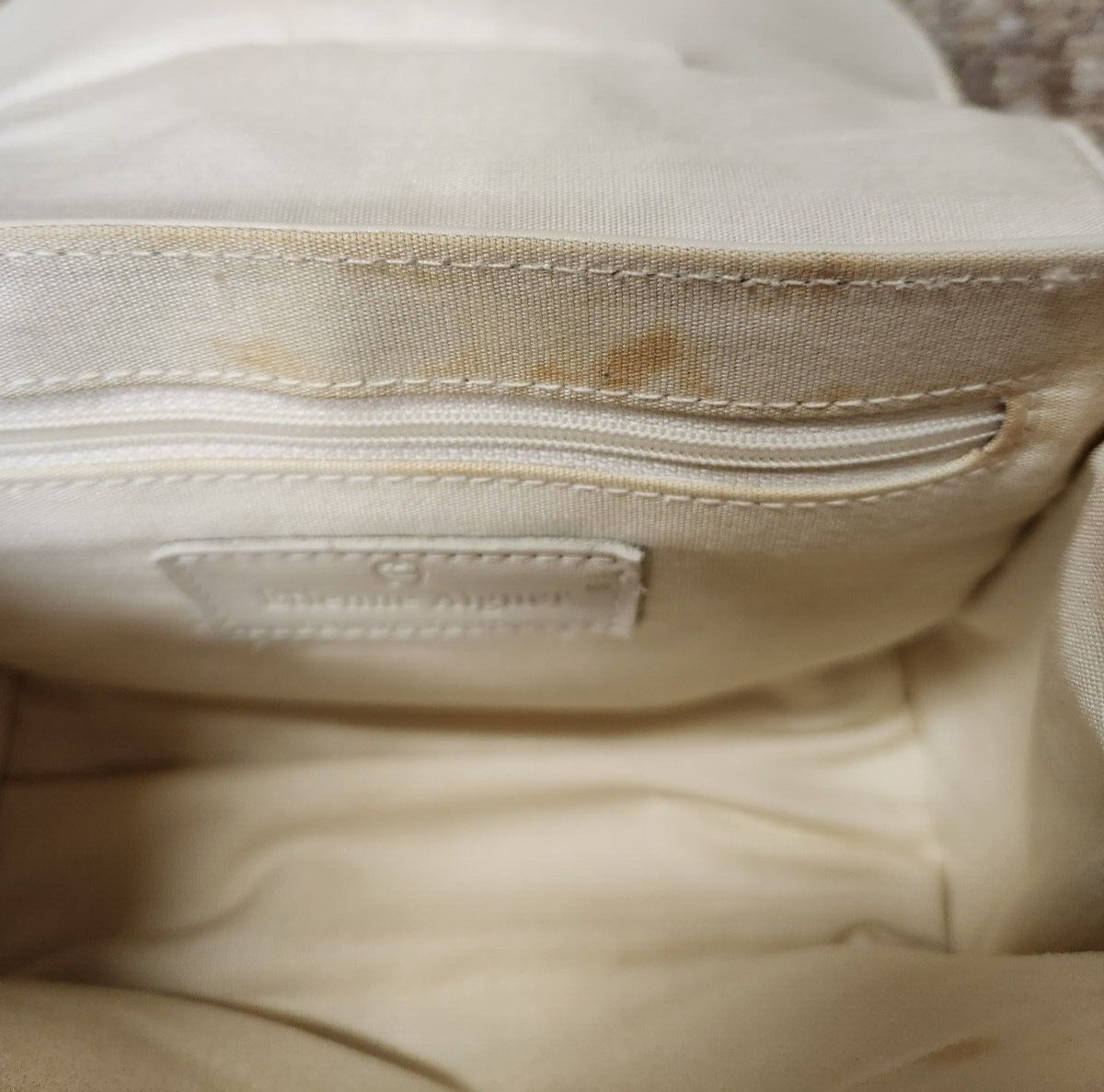 Etienne Aigner Leather Ivory Handbag with Crossbody Adustable Strap Gold Accents