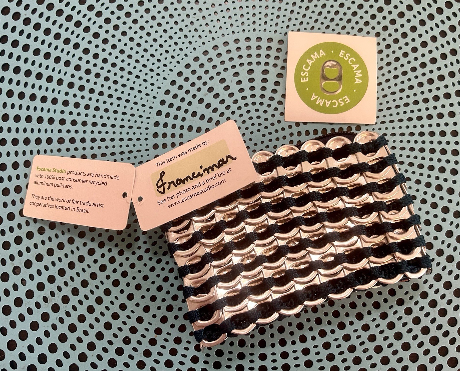Escama Studio Upcycled Soda Pop Can Pull Tab Zip Clutch Bag Pouch Handmade NWT