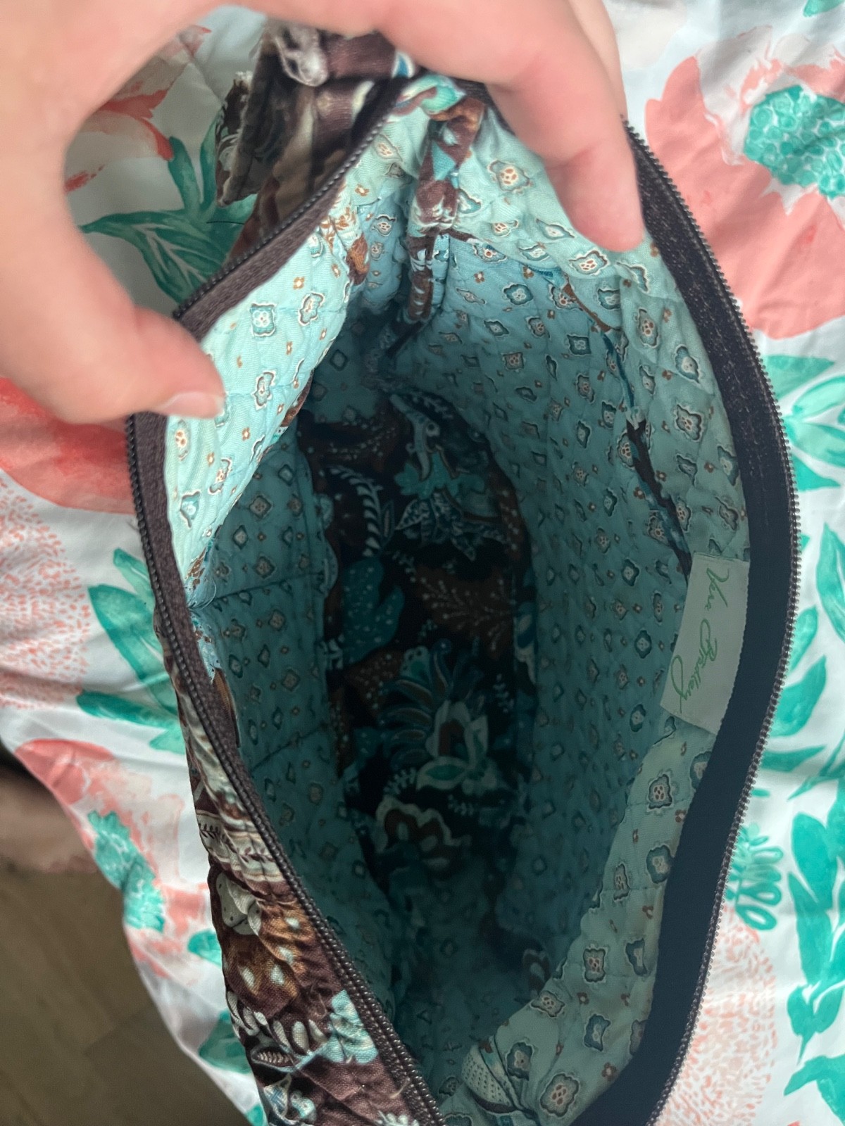 Vera Bradley Java Blue Brown On the Go Shoulder Bag / Crossbody Purse
