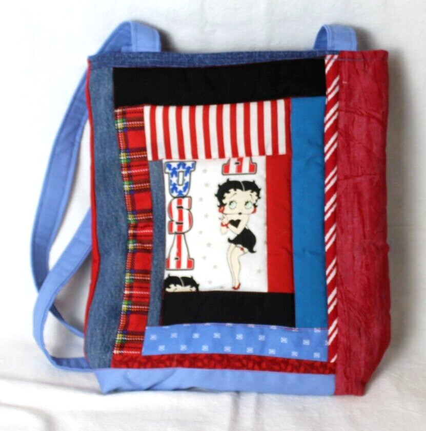 Betty Boop Patriot Tote Bag Purse, Lined, Zippered Pocket & Open Interior Pocket