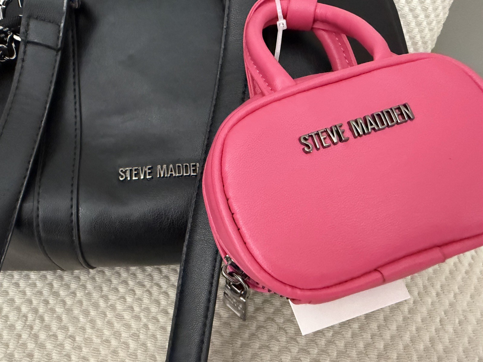 Steve Madden Matte Black Crossbody Bag with Mini bag and Jeweled Heart Bag Charm