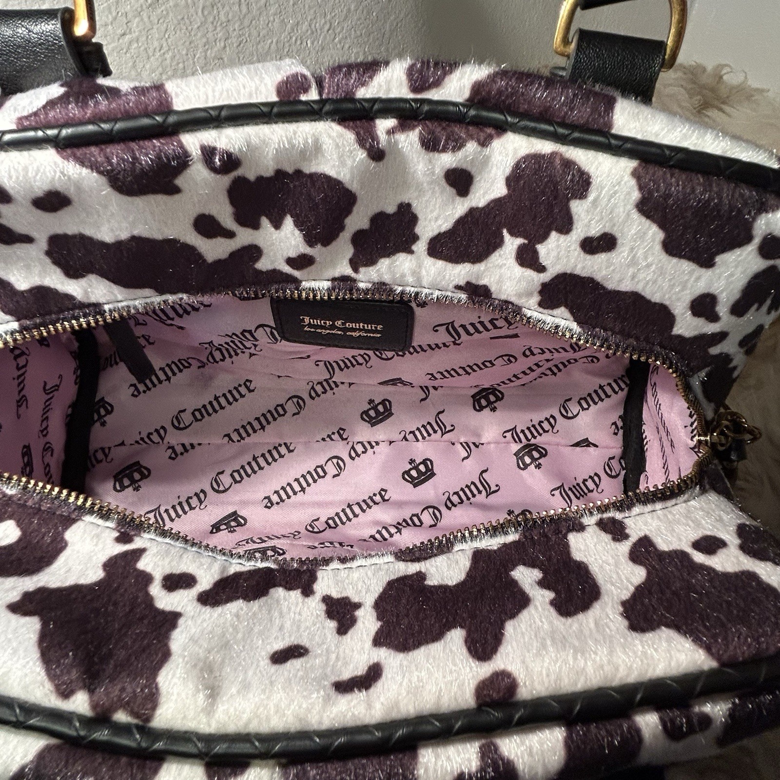 NWT Juicy Couture Romance Cow Satchel / Crossbody – Liquorice Black & White