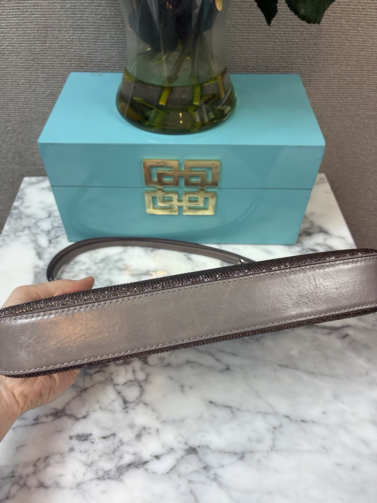 Tory Burch Dark Clay Crystal Embellished Emerson Shoulder Bag – NWT Retail $500
