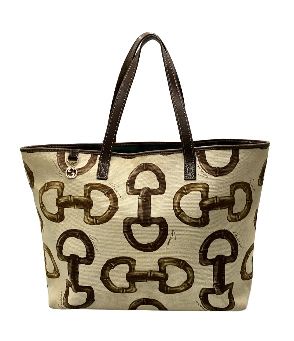 Gucci Tote Bag Beige Leather B Condition Ladies All Season Authentic