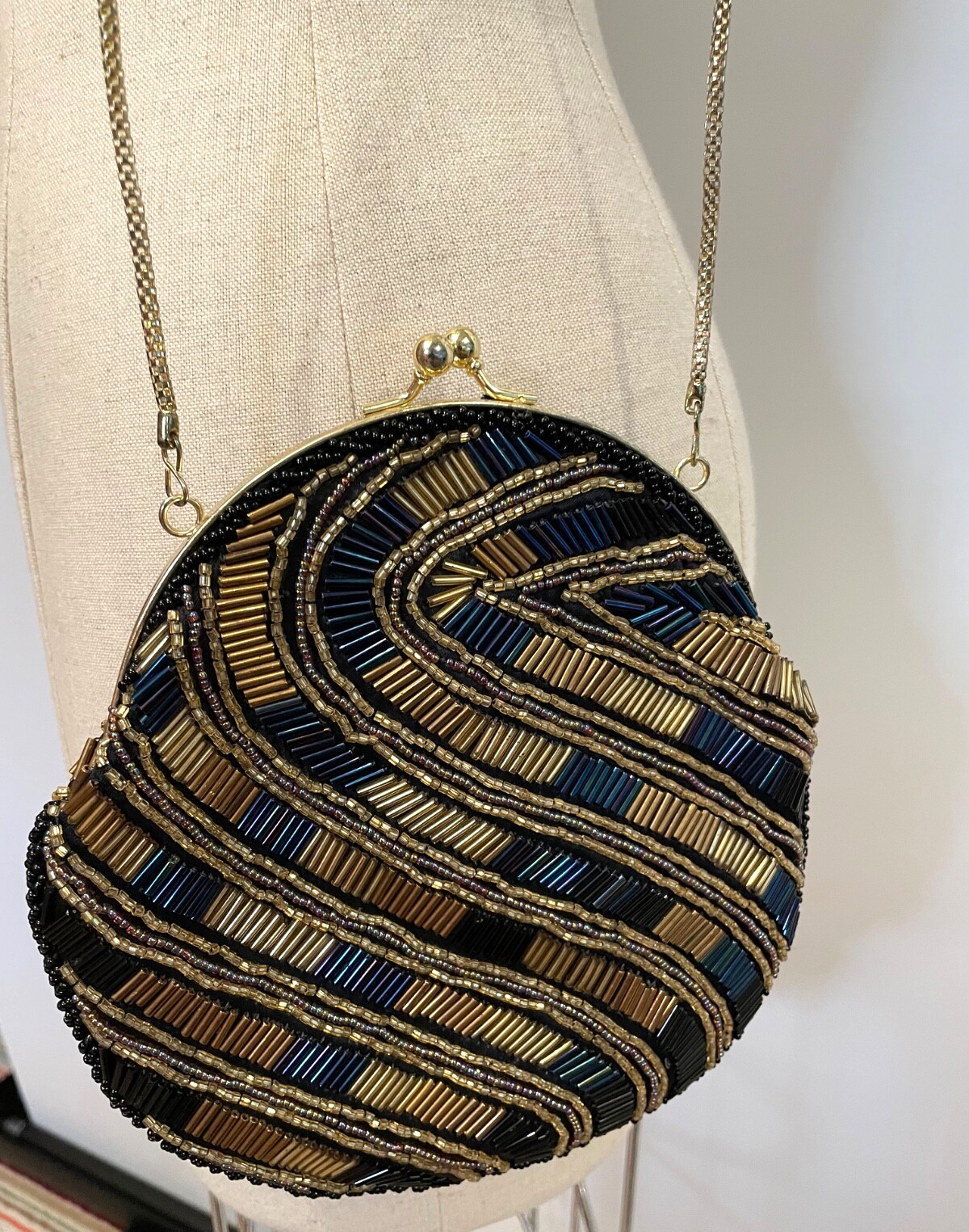 Genie Brand- Beaded Handbag/Clutch/ Purse W/ Chain Strap- Made In China G-76