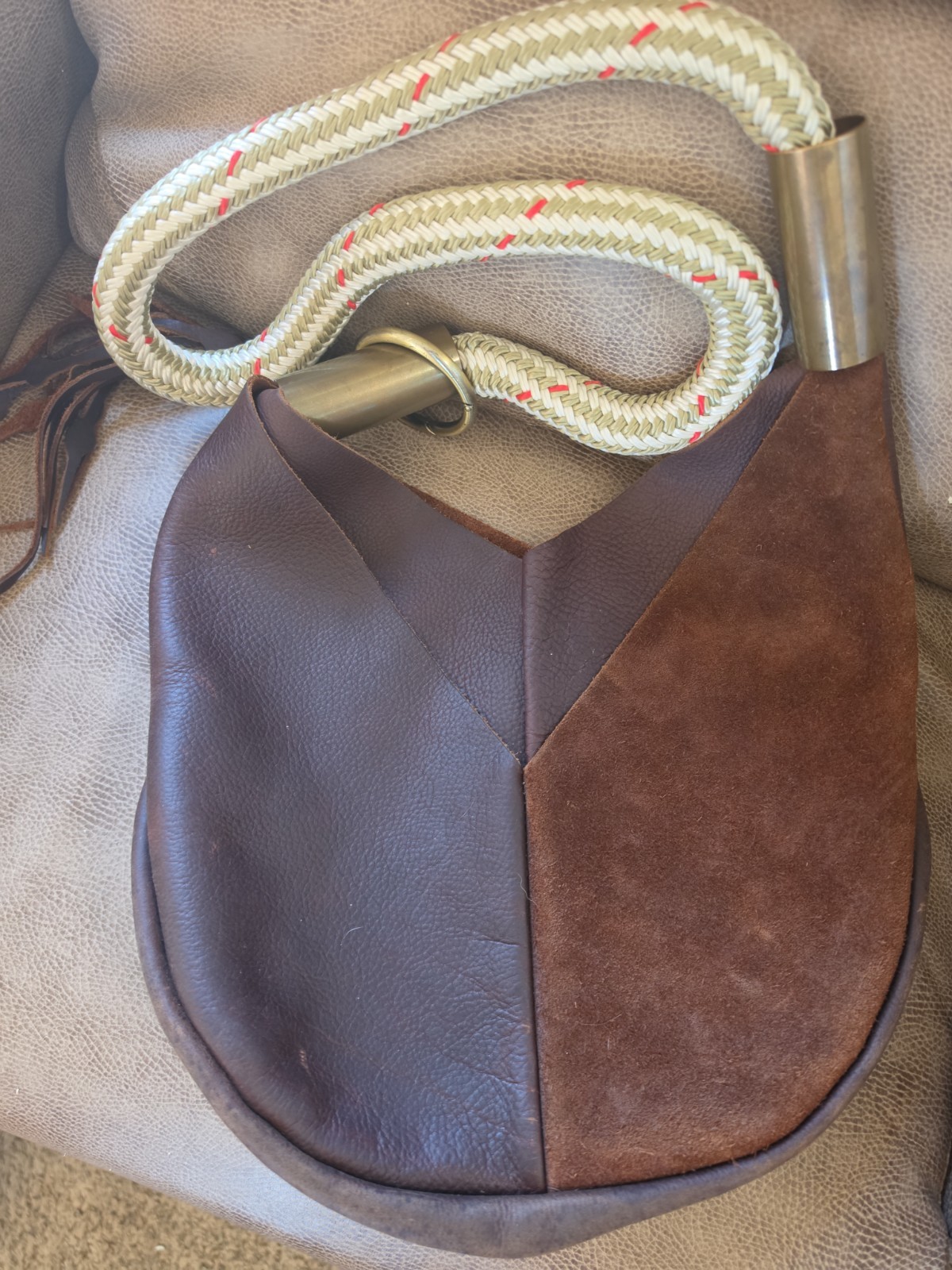 Orig.Wildwood Oyster Co. Shoulder Bag Brown Leather Seaside Dock Rope Handle