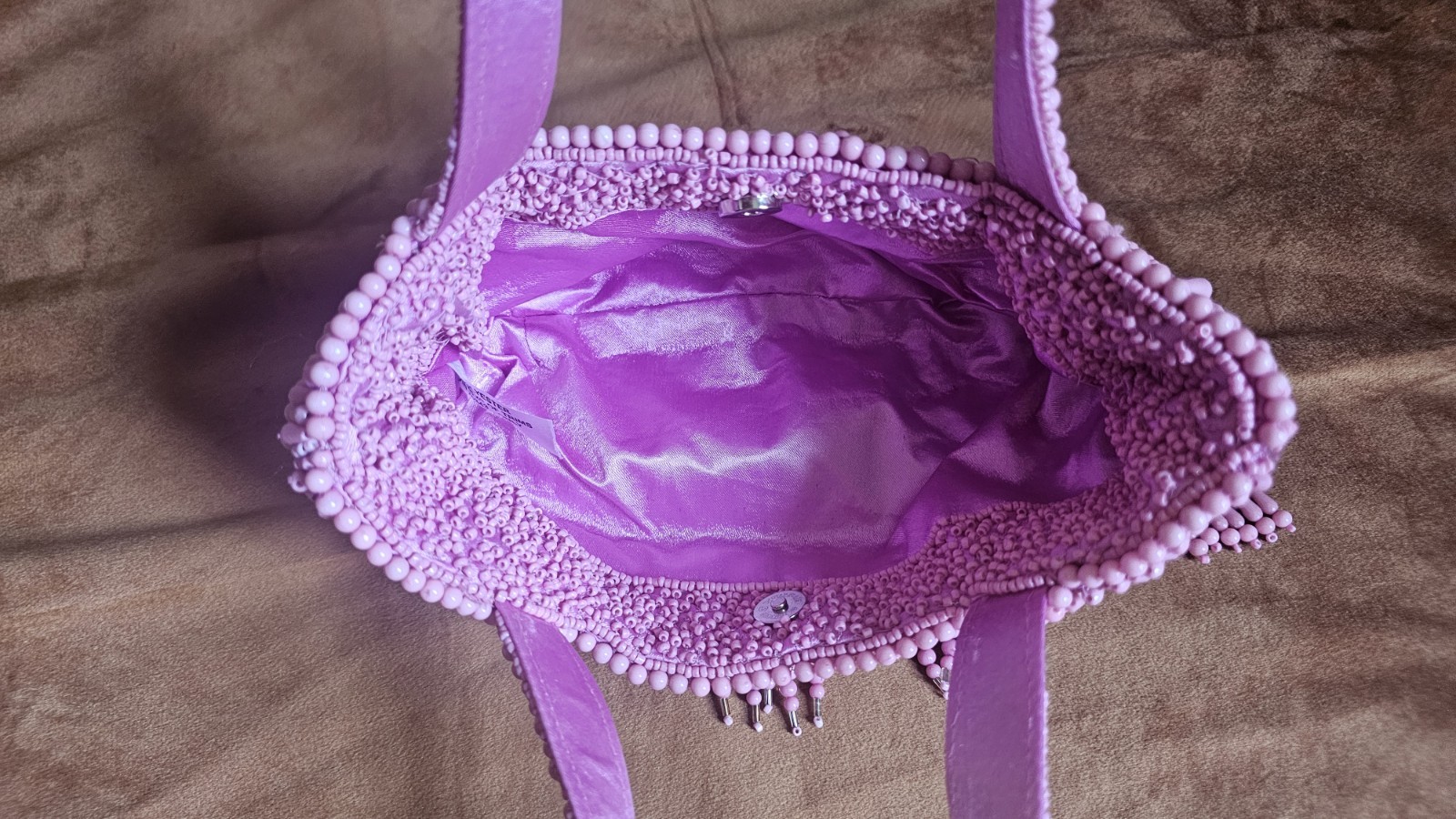 Purple Beaded Fringe Top Handle Handbag Magnetic Closure Lined Party/Cocktail