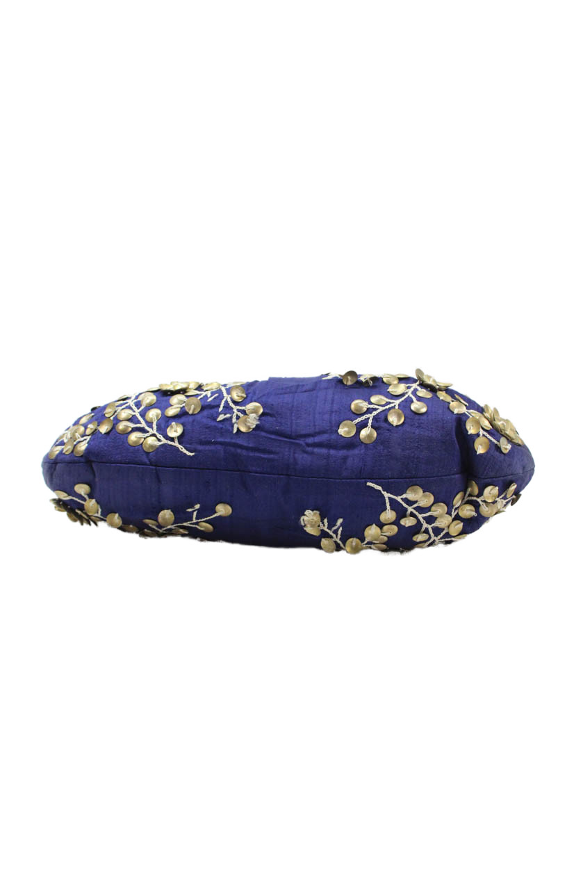 Moyna Womens Embroidered Snap Closure Clutch Bag Blue
