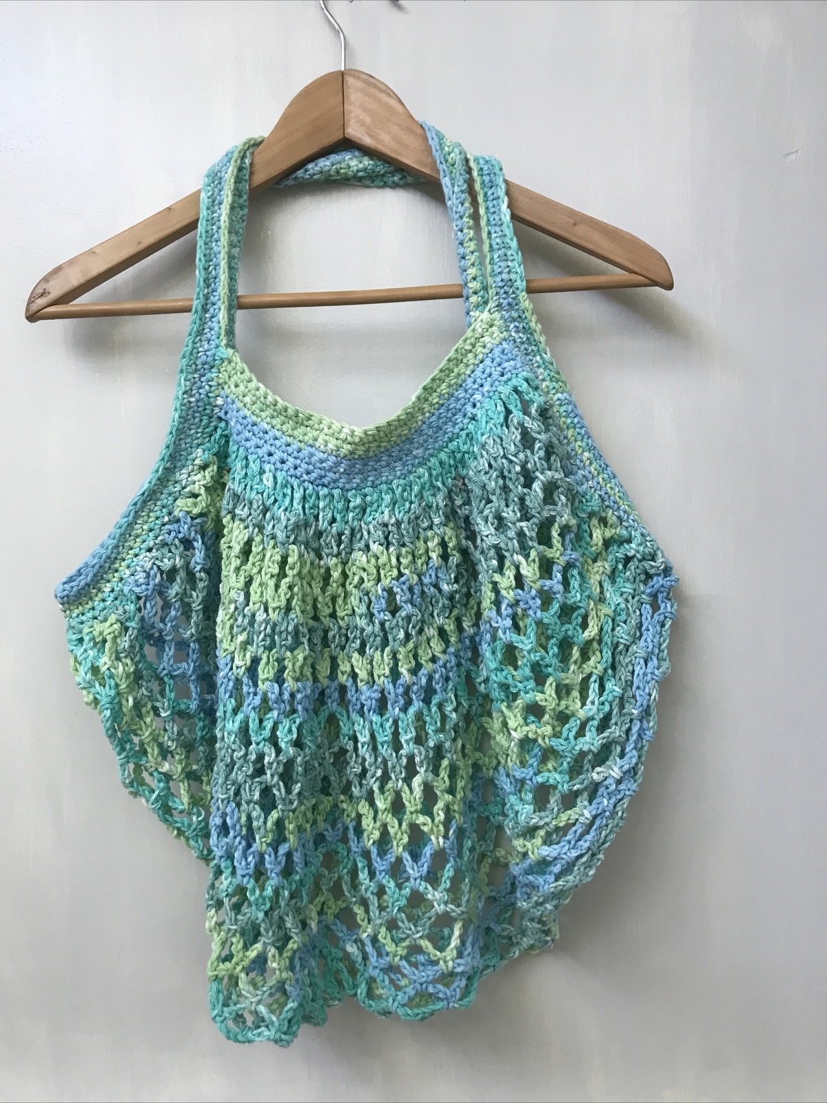 Handmade Open Knit Crochet Bag Women’s Boho Style Green And Blue