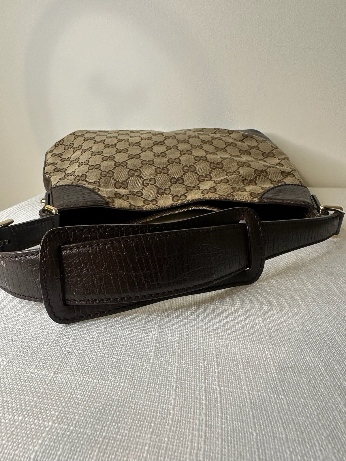 Gucci GG Canvas Horsebit Web Stripe Hobo Shoulder Bag Beige Brown Dust Bag
