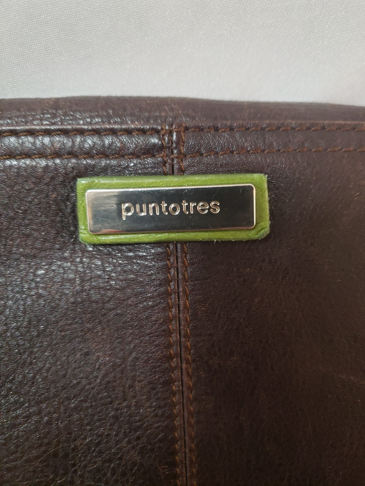 Puntotres Distressed Leather Brown Green Crossbody Messenger Bag- Spain EUC!