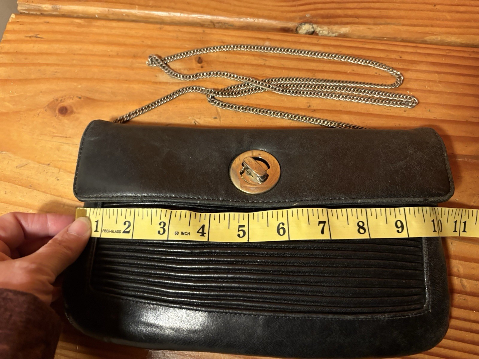 Vintage Ruth Saltz Black Leather Clutch Shoulder Purse Bag