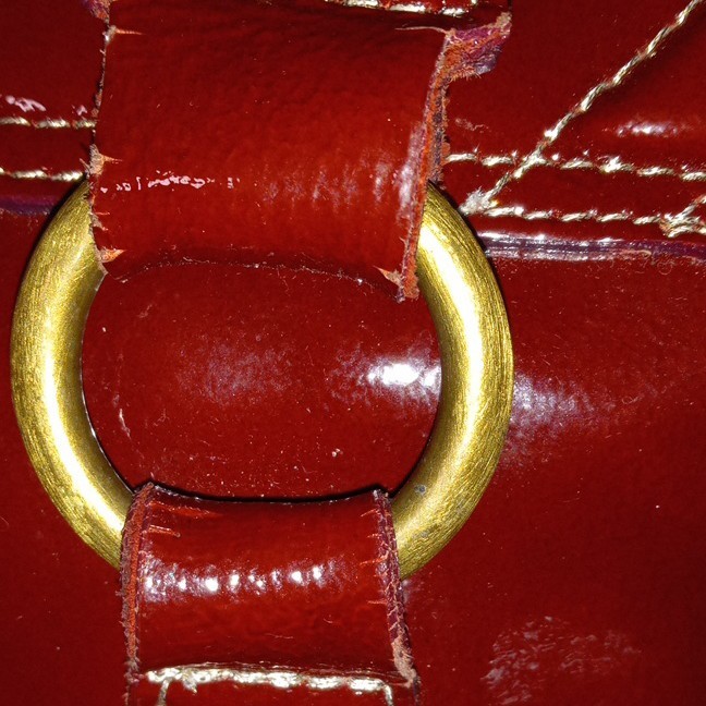 Sofia Burgundy Patent Satchel Top Handle Bag Zip Closure Gold Hardware Large