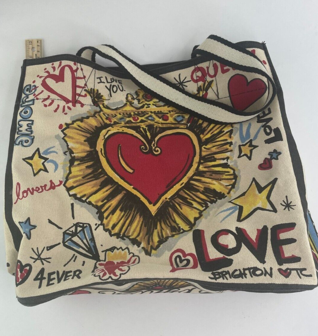 Brighton, Queen of Love Design Canvas Tote, 15 x 13 x 8″