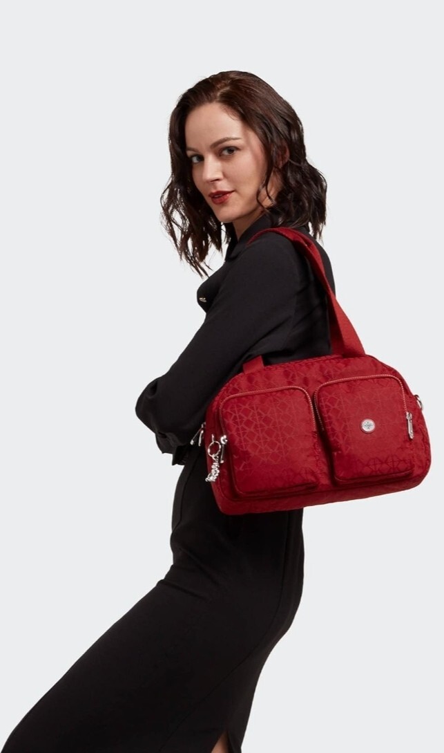 KIPLING Cool Defea nylon medium shoulder bag – Signature Embossed Red