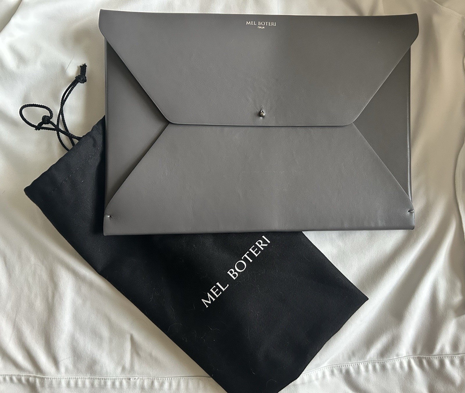Mel Boteri Italian Leather Envelope Pouch 10×7 Gray w/ Dustbag- Appr 12.5 X 8.75