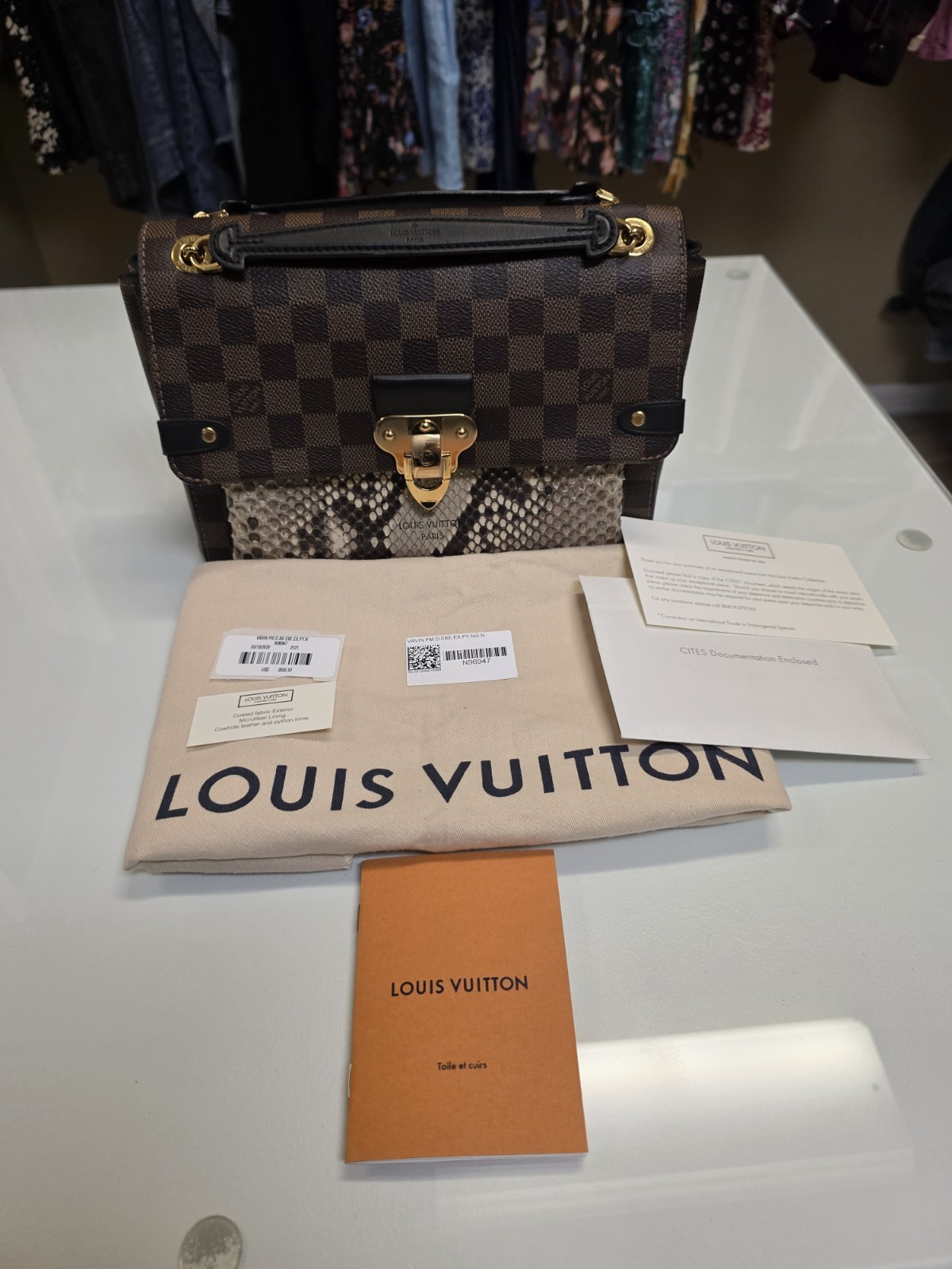 RARE Louis Vuitton Vavin PM Damier Ebene Exotic Python Noir