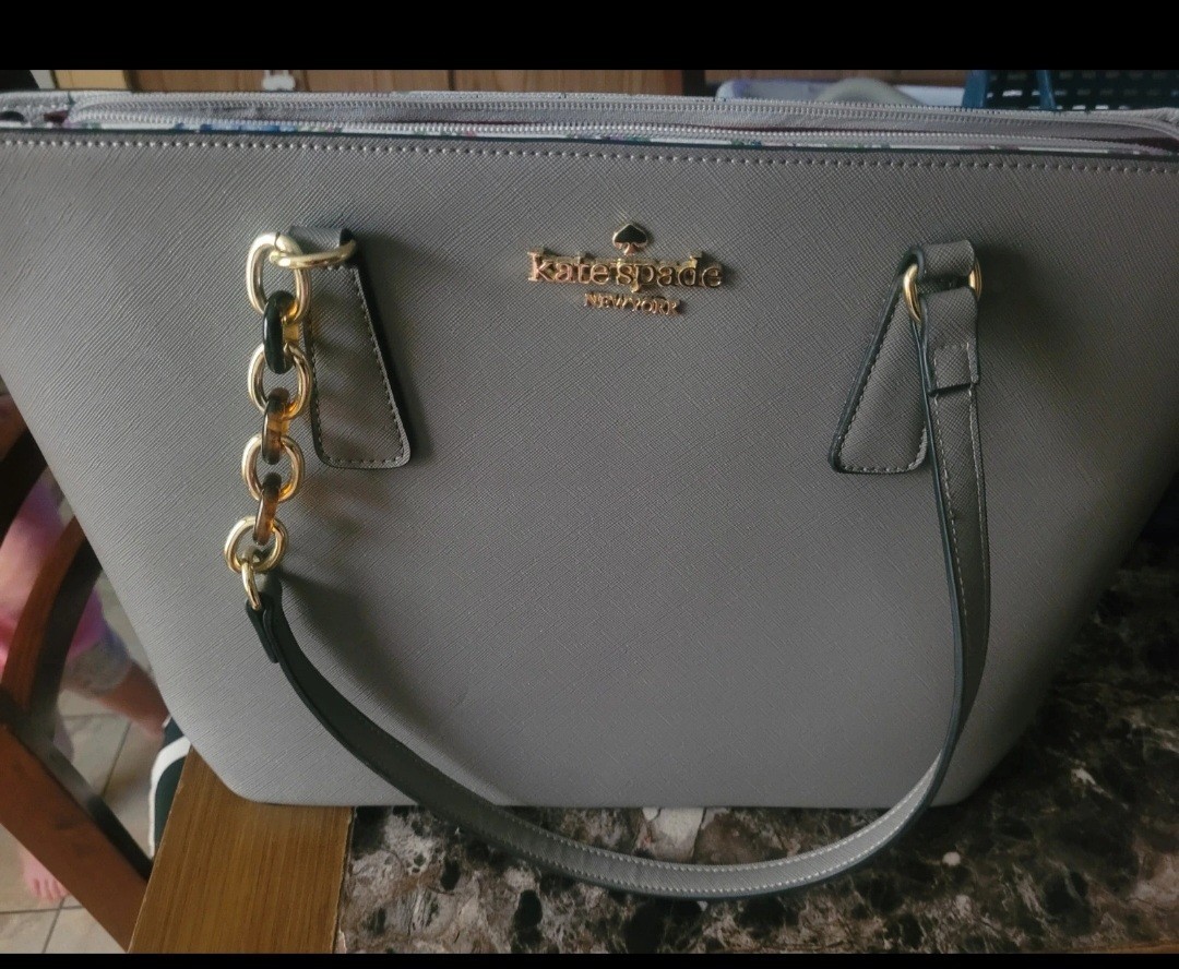 Kate Spade New York Gray Medium Tote Zip Closure Gold Hardware