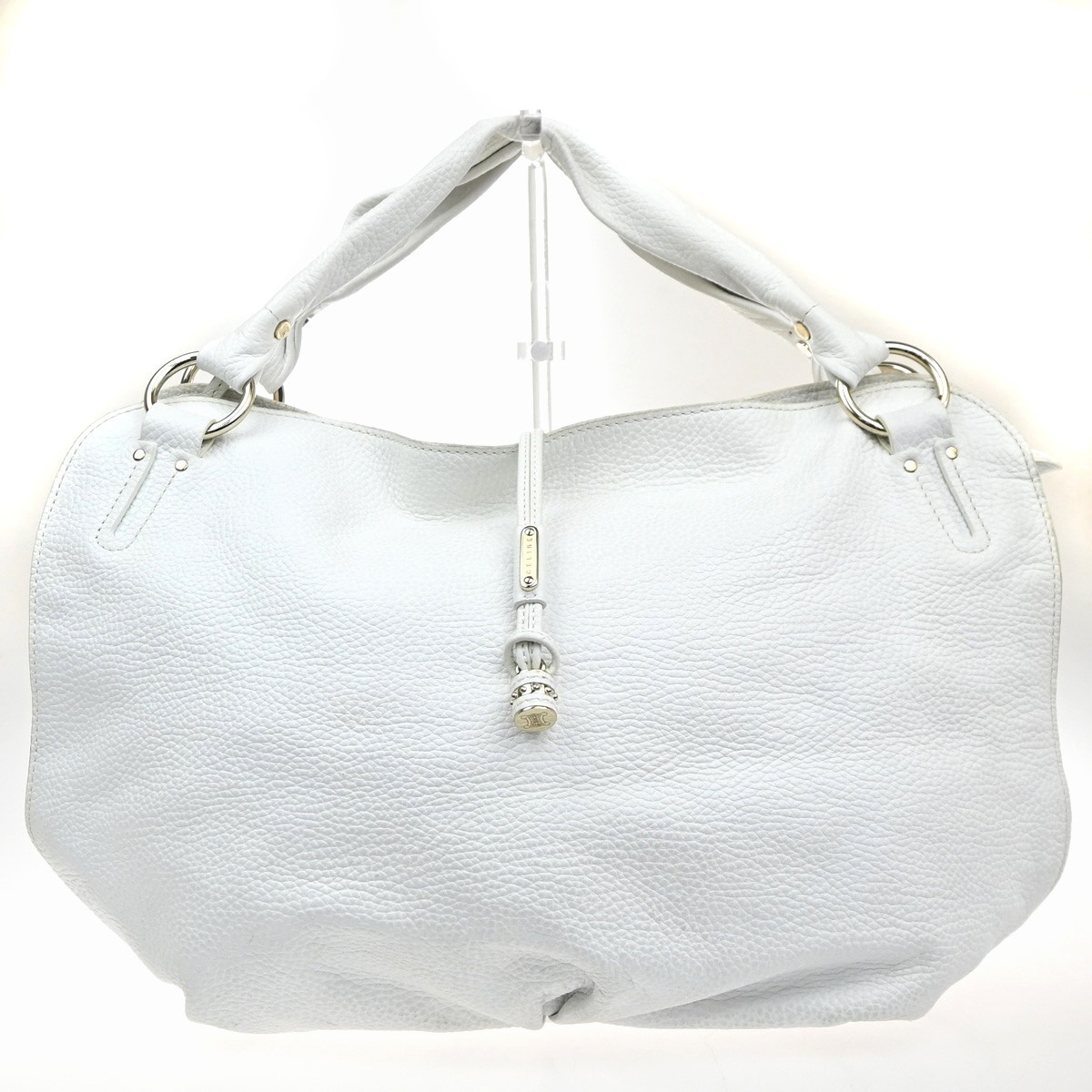 CELINE Logo Bittersweet Shoulder Hand Bag Leather White SHW Italy 32YJ135