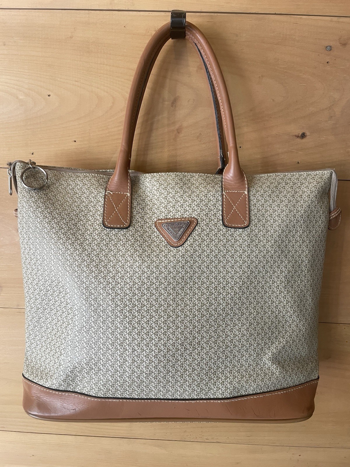 Vintage French West Indies Tote Bag – Monogram embossed vinyl & Leather Trim