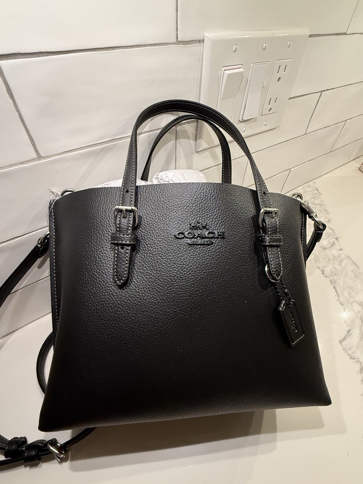 Coach Mollie Satchel Top Handle Bag Black Silver Zip Detachable Crossbody
