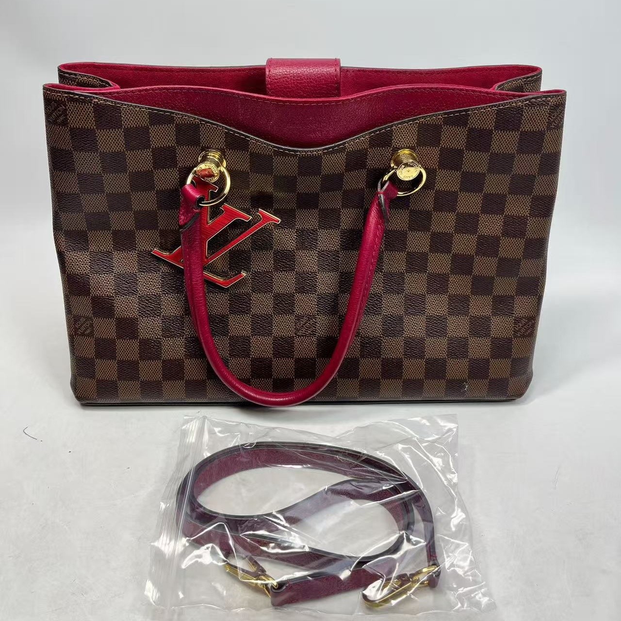 Louis Vuitton LV Riverside Damier Ebene Bordeaux Canvas Tote Bag