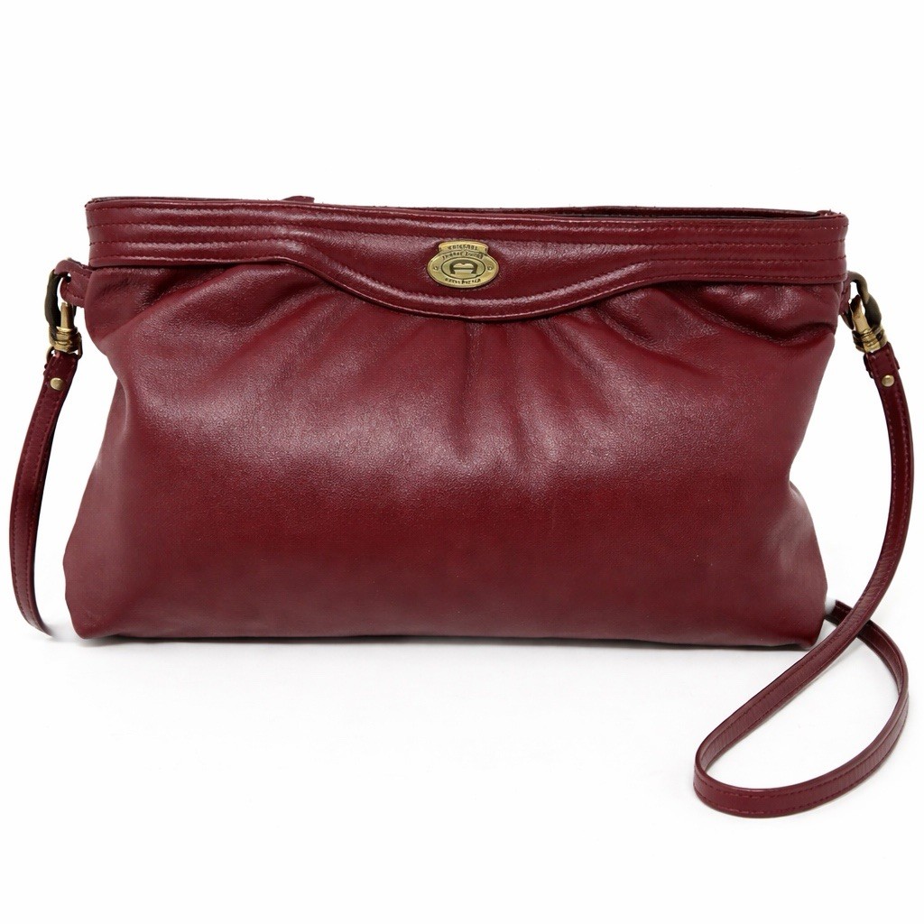 Vtg Etienne Aigner Shoulder Bag Clutch Oxblood Burgundy Leather Gold Logo 11”