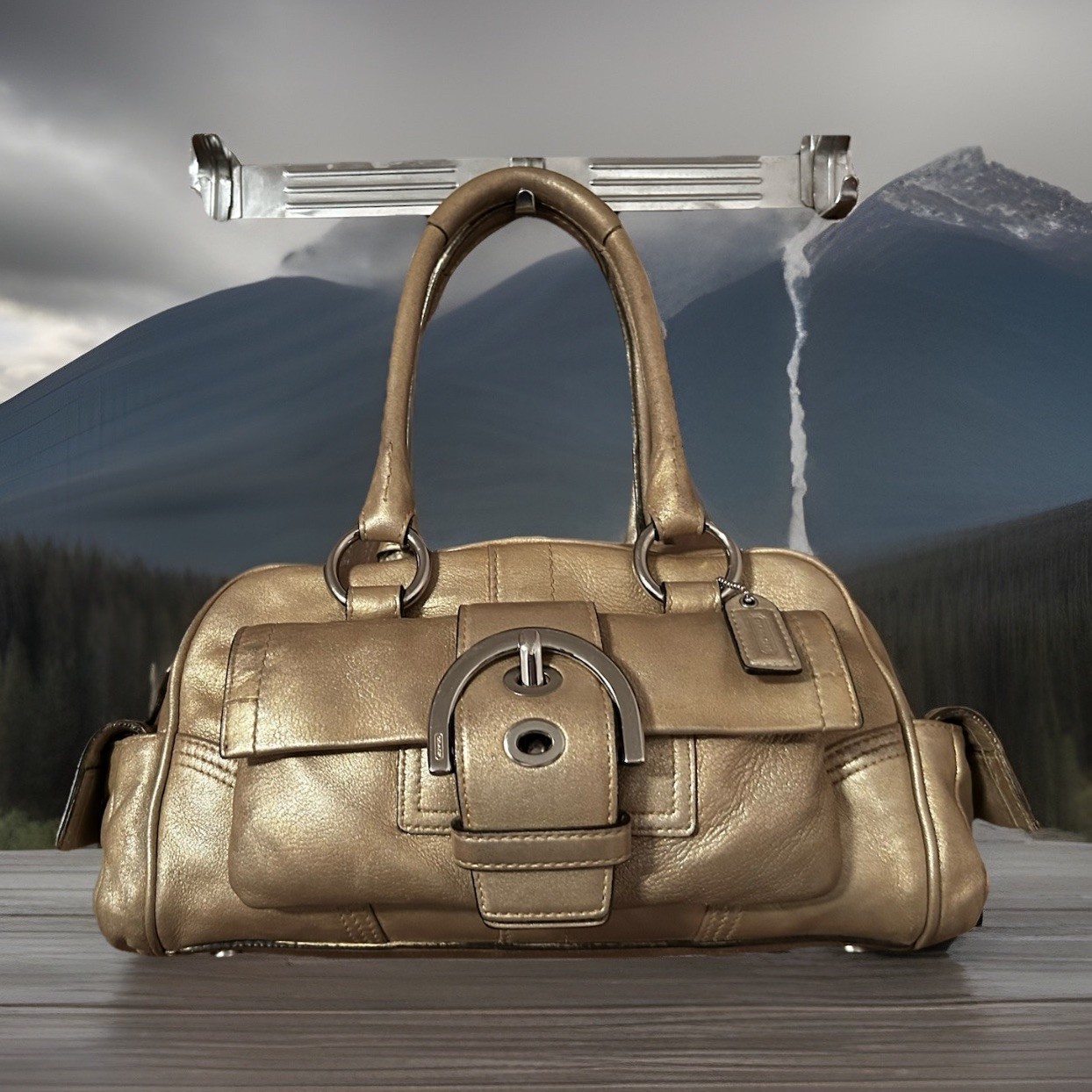 COACH Champagne/Gold Y2K Hampton SoHo Campbell Mini Shoulder Baguette