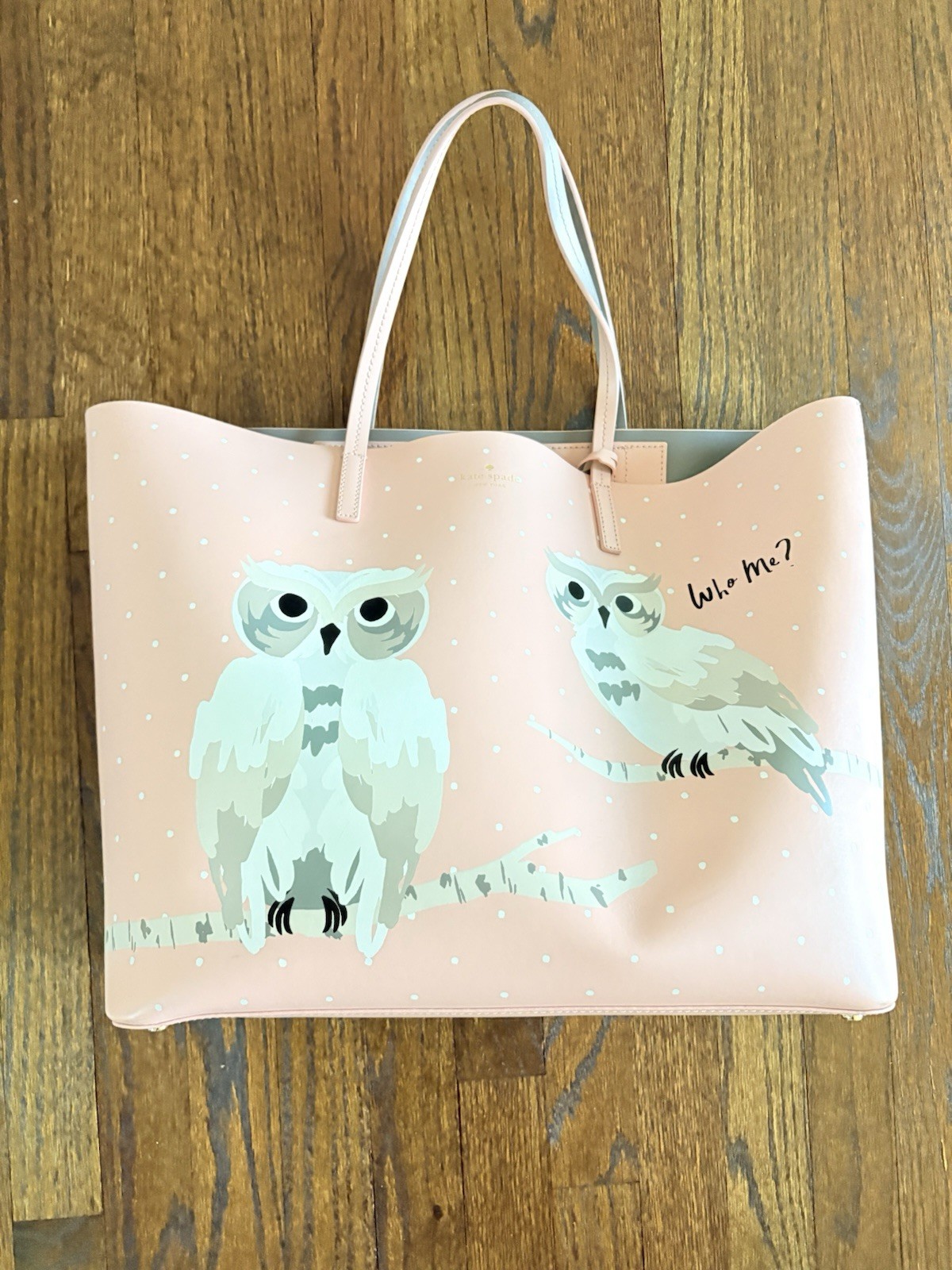 Kate Spade Blaze A Trail Pink Polkadot Owl Tote Bag