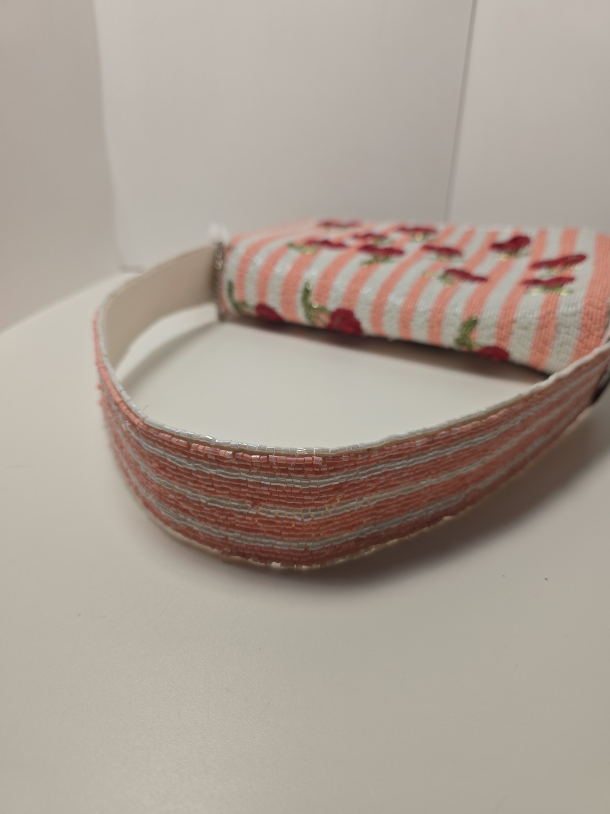 Viral TikTok Beaded Cherry Bag Pink White Stripe Handcrafted In India Marshalls