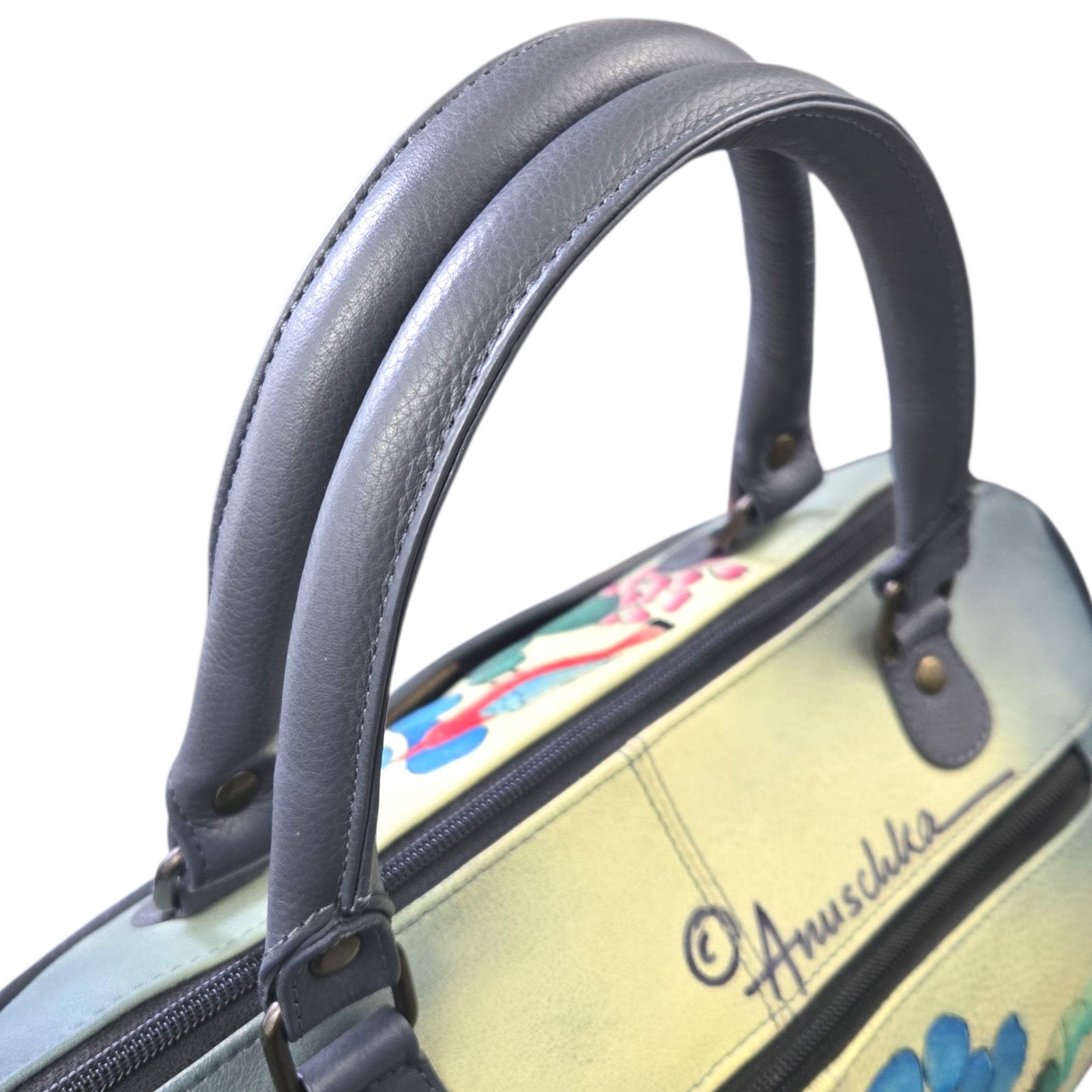 Anuschka Hand Painted Leather Satchel Bag Bird Cactus Desert Floral Multi-Color