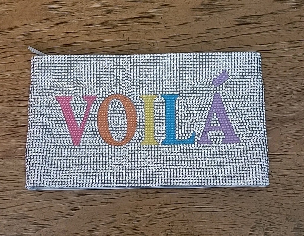 Judith Leiber Couture VOILA Silver Pouch Zip Clutch Bag