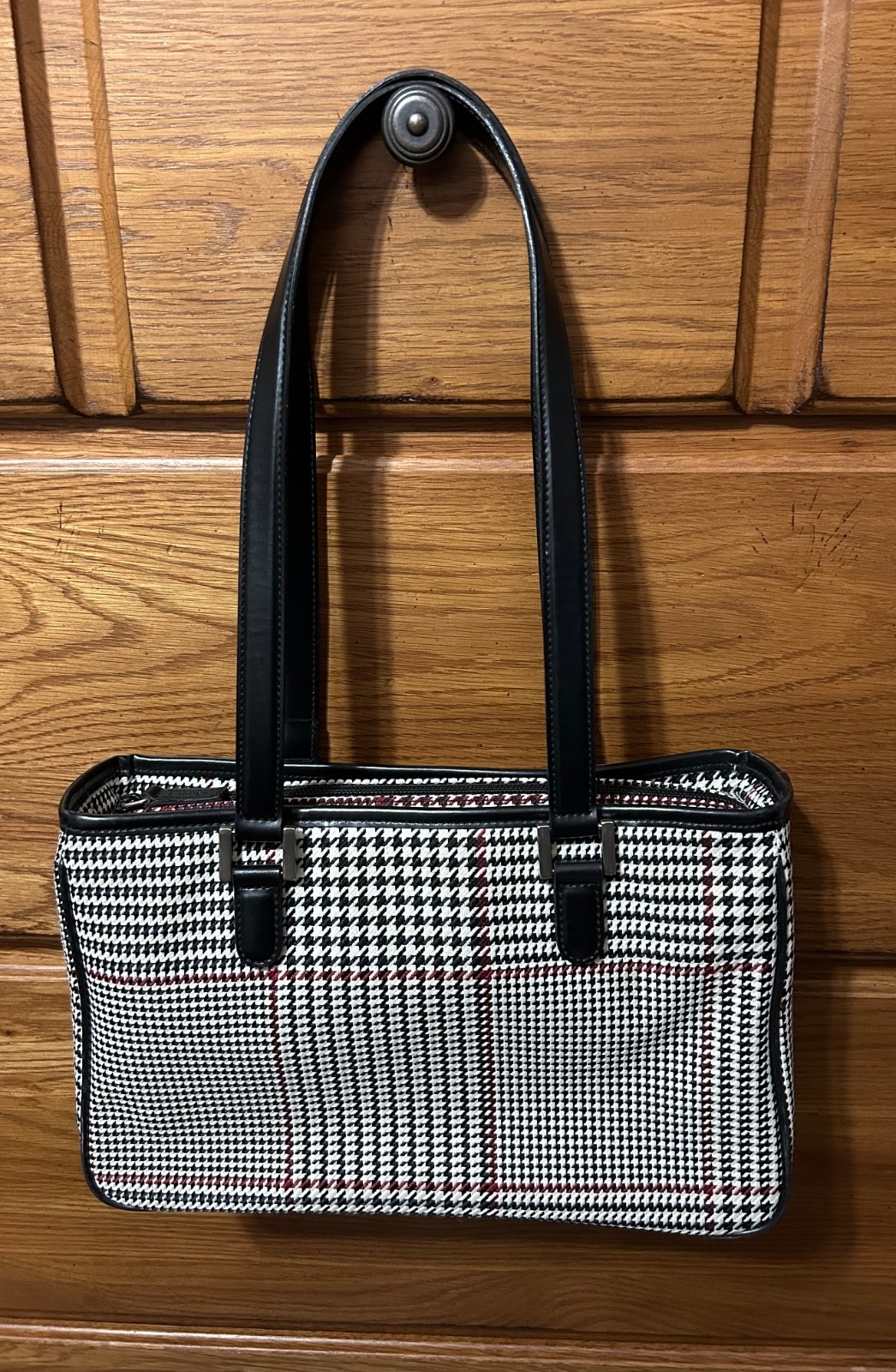 Lauren Ralph Lauren Houndstooth Shoulder Bag Black White Red Purse Fall Classic