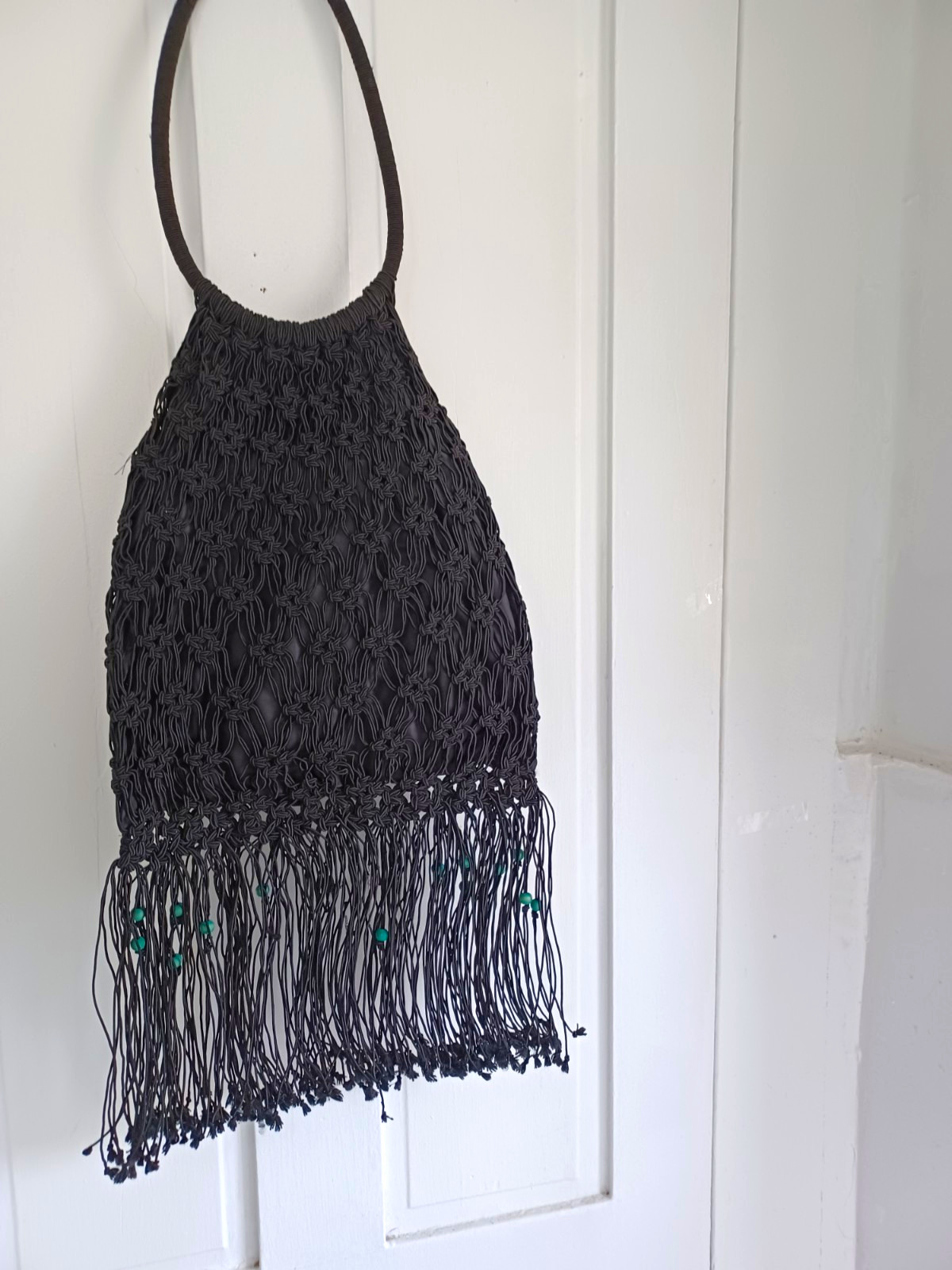 Rampage Black Fringe Crochet Shoulder Bag Solid Pattern Shoulder Strap