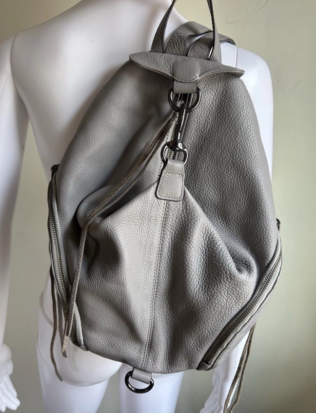 Rebecca Minkoff Julian Pebbled Leather Backpack Putty Gray Zip Purse Bag