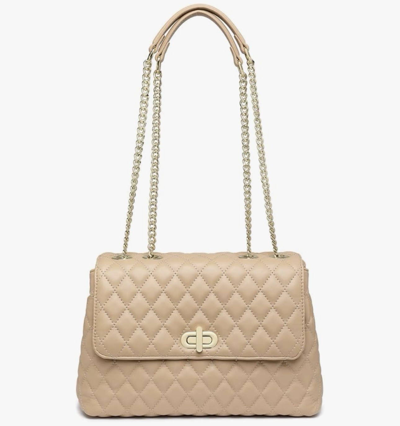 Quilted Crossbody Bags for Women, Trendy Roomy Shoulder Handbags with Gold Top