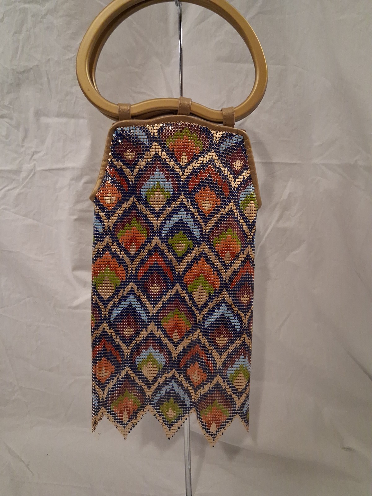 Whiting & Davis Loop Handbag Orange Blue Flame Stich Mesh Handbag Medium Lovely