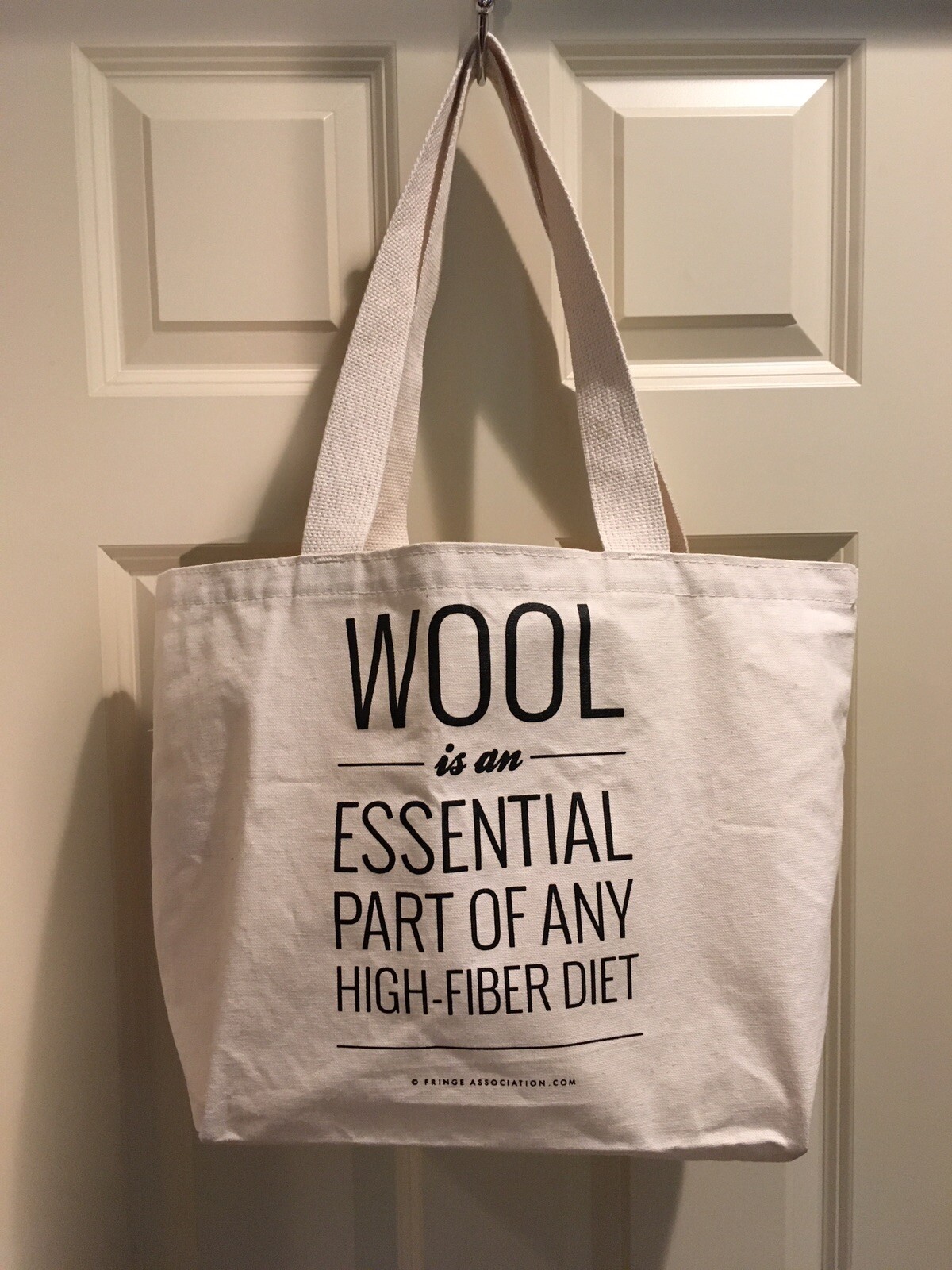 12”x17” Enviro-Tote Ivory Canvas Knitting “Wool Is An Essential-High Fiber Diet”