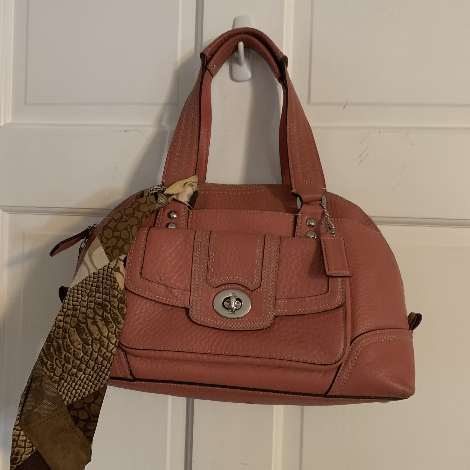 Pink Hampton Satchel Bag With Turn lock And Scarf
