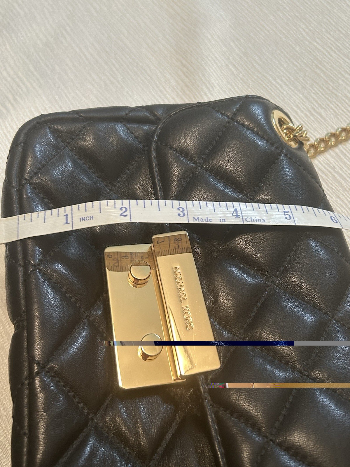 Michael Kors Sloan Small Quilted Leather Chain Shoulder Bag Black Gold