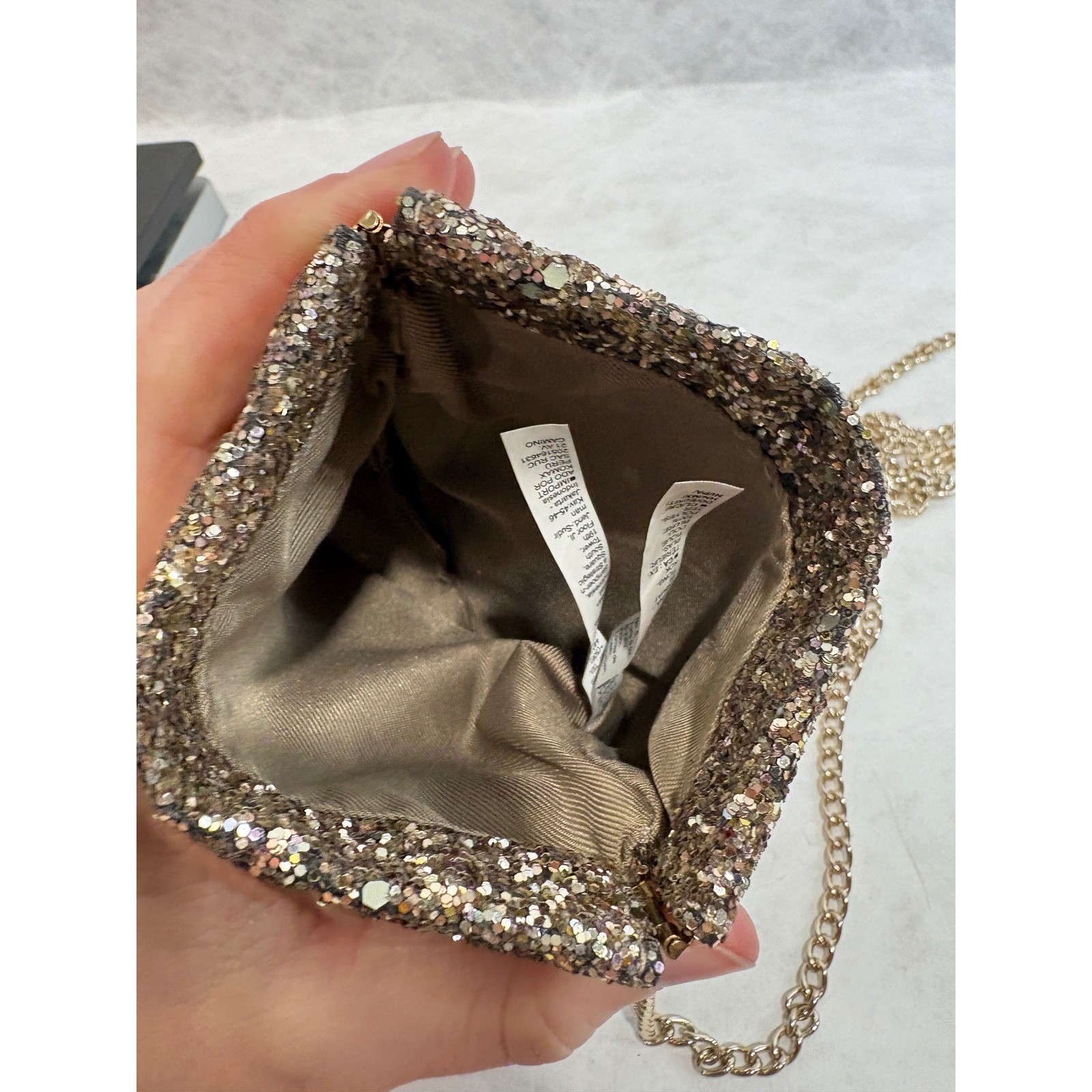 Old Navy Glitter Crossbody Bag Champagne Gold Silver Sparkle Chain Strap Purse